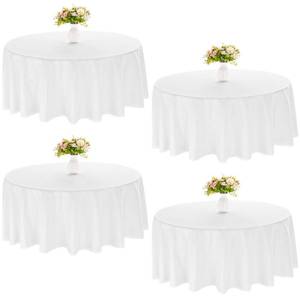 lot 9095 image: JALANCY 4 Pack 120 Inch White Polyester Round Table Cloth Washable Fabric Table Covers for Wedding Dining Table Buffet Parties Banquet Decor