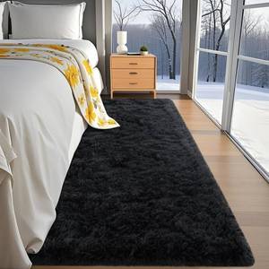 lot 9100 image: Fosirug 2x6 Machine Washable Runner Rug for Hallway, Black Soft Fluffy Shaggy Bedside Carpet, Indoor Floor Rugs for Kids Boys and Girls, Nursery,Home Decor Aesthetic