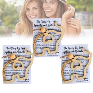 lot 9110 image: 3 PCS Friendship Wooden Elephant Ornament Set, Sisterhood & Best Friends Gift, Christmas Ornament with Story