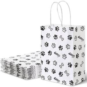 lot 9115 image: LovesTown 16 Pack Goodie Bags, 5.5 x 2.8 x 7.9 Inch Animal Party Favor Paw Prints Gift Bags with Handles for Dog Pet Themed Party Retail Grocery Bulk Supplies