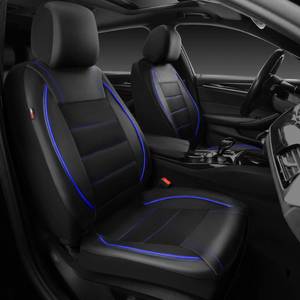 lot 9133 image: CAR PASS Universal FIT Piping Leather Two Front Seat Covers, Waterproof Faux Leather for SUV Sedan Van Truck, Airbag Compatible,Reserved Opening Holes for Headrest Covers. (Black and Blue)