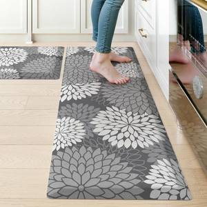 lot 9138 image: KIMODE Anti Fatigue Cushioned Kitchen Floor Mats,Floral Kitchen Rugs Sets of 2 Non Slip,Waterproof Ergonomic Memory Foam Kitchen Rug Carpet for Laundry Sink Office Home,Grey