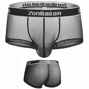 lot 9142 image: ZONBAILON Mens Sexy Underwear Mesh Breathable Boxer Briefs See-Through Trunks Shorts Low Rise Seamless Black Large