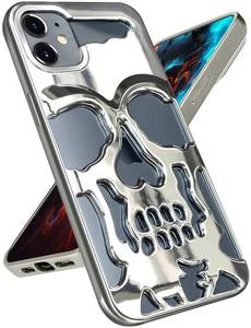 lot 9145 image: Lotadilo for iPhone 12 Phone Case for Men Women, Cool Skull Skeleton Funny Gothic Hollow Phone case for Apple 12 Cute Hollowed Plated Shockproof Cover for Boys Girls, Silver