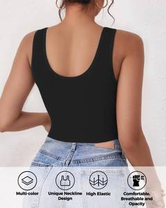 lot 9146 image: Crop Tops for Women, U Neck Sleeveless Tank Tops, Basic Cropped Racerback Going Out Tops Athletic Sports Shirts, X-Large, White