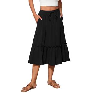 lot 9148 image: Witsmile Womens Skirts - High Waisted Tiered Skirts for Women Knee Length with Pockets Beach Cover-ups(Black,M)
