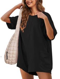 lot 9150 image: TAQCUX Rompers for Women Athletic Workout Hot Shot Tee Romper Casual Oversized Jumpsuits Overalls(Black-S)