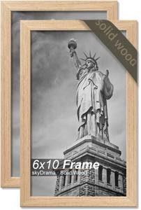 lot 9156 image: skyDrama Natural Solid Wood 6x10 Picture Frame, Display 6 x 10 Inch Picture Poster Photo, Vertical & Horizontal Wall Hanging - 2 PackBlack6x10