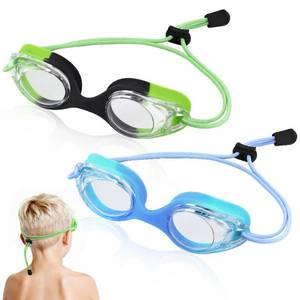 lot 9165 image: Vvinca Kids Swim Goggles with Bungee Strap No Leaking Anti Fog Toddler Goggles Quick Adjust 3-14 (A- Green & Blue Gradient)