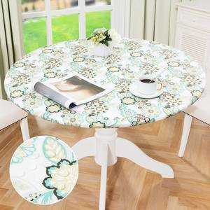 lot 9187 image: misaya Round Fitted Tablecloth with Elastic Edge, 100% Waterproof Oil Proof Plastic Table Cover, Vinyl Flannel Backed Tablecloth Fits 36-44 Round Tables for Dinner, Outdoor, Picnic, Paisley Flower