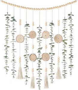 lot 9189 image: Dahey Hanging Artificial Plant Eucalyptus Wall Decor 31 Wooden Bead Garland with Fake Greenery Leaves Boho Rustic Farmhouse Wall Art for Living Dining Room Bathroom Bedroom Kitchen Decoration