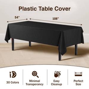 lot 9197 image: Party Solids 5-Pack Premium Plastic Tablecloth 54in. x 108in. Rectangle Plastic Table Cover - Black