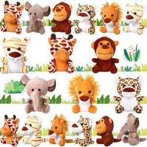 lot 9202 image: HyDren 18 Pcs Small Safari Stuffed Animals Bulk 4.8 Inch Jungle Animal Mini Plush Toy Lion Tiger Elephant Giraffe Leopard Monkey Figures for Summer, Baby Shower, Birthday Party(Lovely Style)
