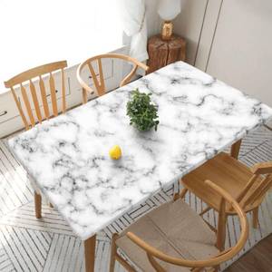 lot 9206 image: Gbuzozie White Marble Rectangle Tablecloth with Elastic Edge, 5FT Table Cloths Washable Reusable Rectangular Table Cover for Kitchen Dining Party, 60 L X 30 W