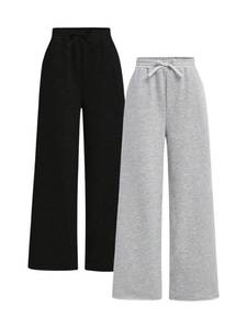 lot 9212 image: RoseSeek Girls 2 Pack Sweatpants Elastic Waist Wide Straight Leg Pants High Waisted Casual Baggy Jogger Pants Multicolor 11 Years