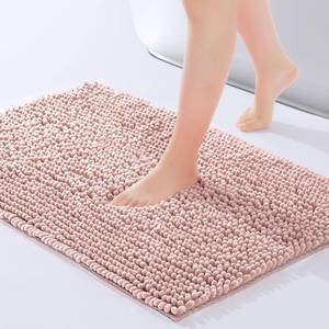 lot 9214 image: FRESHMINT Chenille Bathroom Rugs Mat 24x17, Non-Slip Bath Mat for Bathroom Floor & Bathtub, Washable Soft Shower Shag Bath Rugs, Fluffy Thick Water Absorbent Microfiber Shower Mat, Dusty Pink