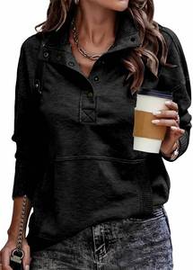 lot 9220 image: SHEWIN Oversized Sweatshirt for Women Loose Fit Casual V Neck Pullover Sweatshirts Lightweight Fall Long Sleeve Tops for Women 2025,US 20-22(2XL),Black