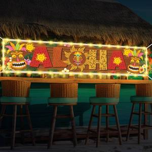 lot 9223 image: Oudain Aloha Hawaiian Luau Party Decorations Lighted Aloha Banners Tiki Decorations Banners Sign for Summer Hawaii Luau Tropical Theme Tiki Beach Pool Birthday Party Supplies Decor