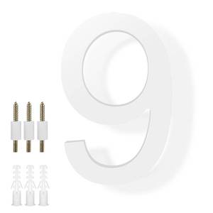 lot 9250 image: DEWEL 8 inch Floating Large House Numbers for Outside, White Modern House Address Numbers with Nail Kits for 911 Visibility Signage Outdoor Garage Gate Wall Street (House Number 9)