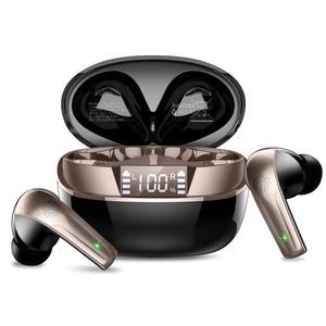 lot 9263 image: Wireless Earbuds, Bluetooth 5.4 Headphones in Ear, Mini Bluetooth Earbuds HiFi Stereo Deep Bass with 4 ENC Noise Cancelling Mic, Wireless Ear Buds 47H Long Playtime LED IP7 Waterproof USB-C Black Gold