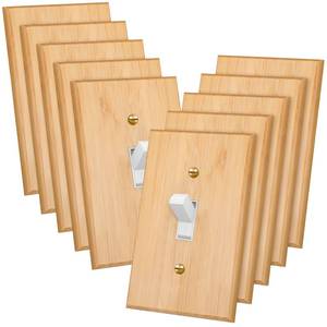 lot 9266 image: Pinkunn 10 Pieces Solid Wood Light Switch Plate Outlet Covers Bamboo Wooden Decorative Wall Plate for Home Bedroom Kitchen(Light Oak,Single Toggle)