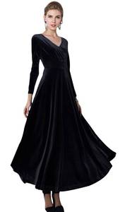 lot 9280 image: Urban CoCo Women Long Sleeve V-Neck Velvet Stretchy Long Dress (X-Large, Black)