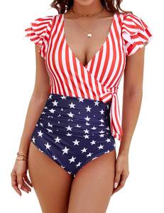 lot 9283 image: Blooming Jelly Womens Tummy Control Swimsuits Slimming One Piece Bathing Suit American Flag 4th of July Swimming Suits (American Flag Print 01,Medium)