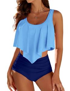 lot 9285 image: Edelqual Tankini Swimsuits for Women Plus Size Mom Maternity Tummy Control Bathing Suit Two Piece Top Full Coverage High Waisted Bikini Bottom 2025(Sky Blue,3XL)
