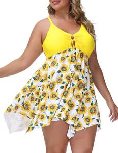 lot 9289 image: Hanna Nikole Plus Size Womens One Piece Swimsuit High Waisted Elegant Swimdress Bathing Suit Classic Sunflower Floral 22W