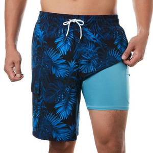 lot 9294 image: BRISIRA Mens Swim Trunks Bathing Suit 9 Inch Inseam Compression Liner Beach Long Board Shorts Swimsuit Anti-Chafe Quick Dry 32