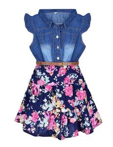 lot 9295 image: YJ.GWL Girls Dresses, Denim Tops Flower Skirt Girl Casual Dress, Party Princess Dresses for Girl with Belt, School Day Dress, Fashion Clothes for Girls 12-14 Years