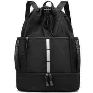 lot 9296 image: PinCute Drawstring Gym Bag for MenWomen - Mesh Beach Swim Bags Sports Backpack with Wet Pocket&Shoe Compartment, Lightweight (Black)