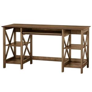 lot 30125 image: Honduras 58 in. Rustic Oak Wood Writing Desk with Adjustable Shelves -Retail- $211.86