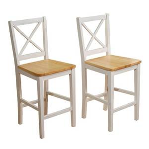 lot 30142 image: Buylateral Set of 2 Virginia Farmhouse Solid Wood Cross Back Bar Height Barstools White