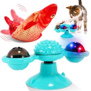 lot 30198 image: FiGoal Windmill Cat Toy with Plush Moving Fish Flopping Fish Cat Dog Toy USB Chargeable Cat Kicker Wiggle Fish Catnip Kitten Toys Interactive Cat Exercise Toys