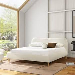 lot 30122 image: Boucle Upholstered Bed Frame, King -Retail- $449.99