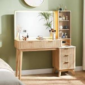 lot 30133 image: Carson 48 In. Fluted Makeup Vanity Desk with 36 In. big Lighted Mirror -Retail- $399