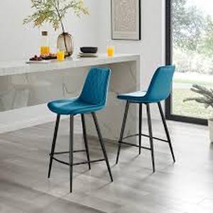 lot 30161 image: Pesaro Set of 2 Velvet Blue Bar Chairs