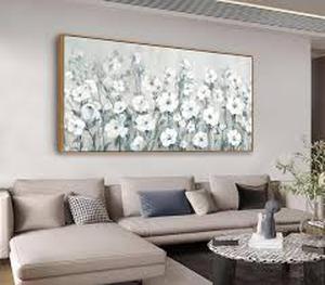 lot 29851 image: Shoci Large Flowers Wall Art - Natural Float Framed White Floral Picture for Living Room Retro Blossom Grey Green Canvas Painting Prints Rustic Botanical Artwork Wall Art for Bedroom Decor 20 X 40