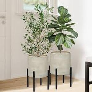 lot 29891 image: Modern Metal Planter Pots with Stands