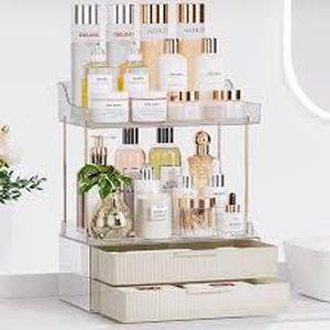 lot 29924 image: 2-Tier 2-Drawer Bathroom Organizer Countertop Multi-purpose Makeup Organizer