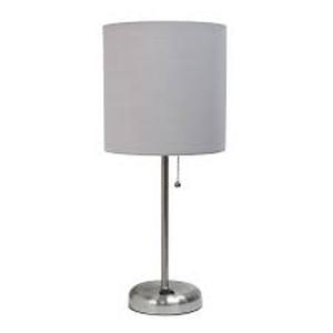 lot 29935 image: Zainab 19.5 Brushed Steel Table Lamp with Outlet