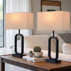 lot 29944 image: 2 Piece 21 In. Black Table Lamp Set with Square Linen Shade