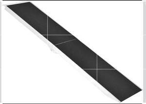 lot 36881 image: 8 FT Portable Bi-Fold Folding Pet Ramp and Cat Safety Ladder Replacement for Large Dogs Cars, Trucks, SUVs, Doorstep or Bed - Retail $0