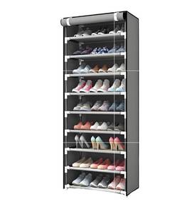 lot 36887 image: 10-Tier Shoe Rack with Dustproof Cover, Space-Saving Organizer, Holds 27 Pairs - Retail $0