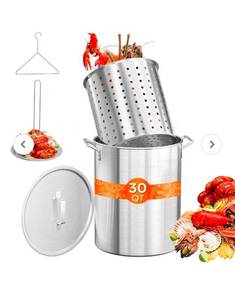 lot 36901 image: ROVSUN 30 QT Aluminum Stock Pot with Basket - Retail $54