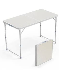 lot 36902 image: VINGLI 4FT White Folding Table with Carrying Handle Height Adjustable Lightweight Fold Up Portable for Indoor Outdoor Picnic,Camping,Hiking,Fishing,BBQ - Retail $0