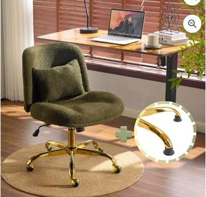 lot 36914 image: VINGLI Wide Criss Cross Legged Office Chair,Buttprint Ergonomic Desk Chair Comfy with Pillow&Gold Base,Dual-Use withno Wheels,Adjustable Vanity Swivel Chair for Bedroom,Home Office,Teddy Fleece - Retail $132