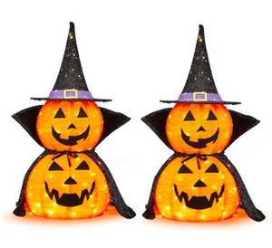 lot 36918 image: 35 in. Collapsible LED Pop-Up Pumpkin Halloween Yard Decorations 2PCS - Retail $0