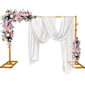lot 36925 image: Heavy Duty Pipe and Drape Stand, 10x10 FT Adjustable Gold Backdrop for Wedding, Birthday Party, Photography, Photo Video Studio, Christmas Decoration - Retail $59